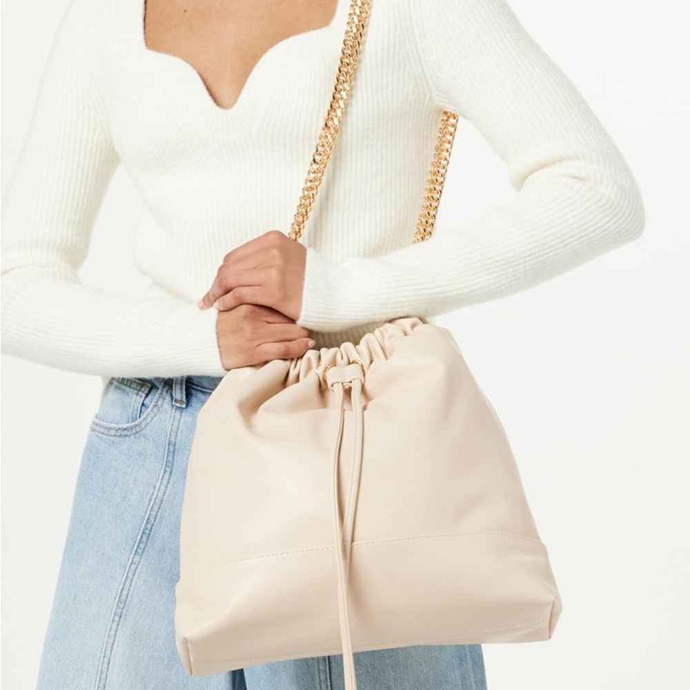 Elegant Beige Drawstring Shoulder Bag
